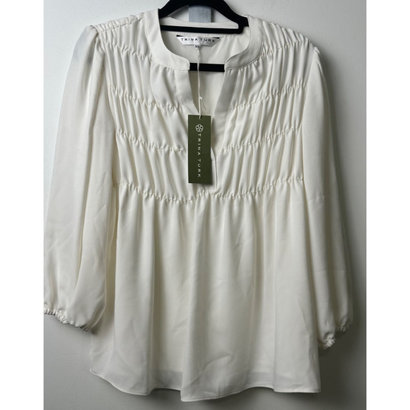 Trina Turk Tops - NEW $228 Trina Turk Women XS Ivory Azalea Stretch Billowy-Sleeve Blouse Top A57